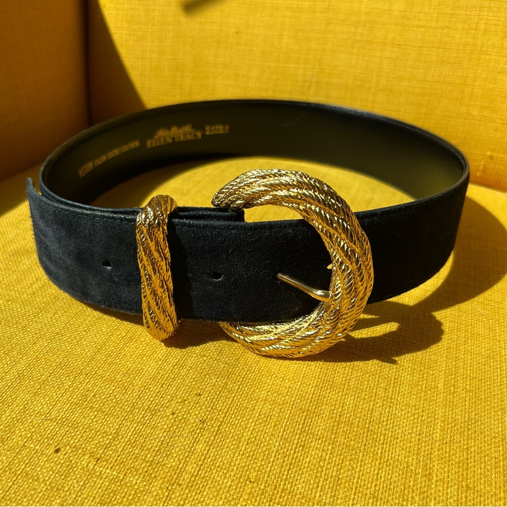 Vintage Linda Allard for Ellen Tracy Navy Blue Suede Belt - Size M